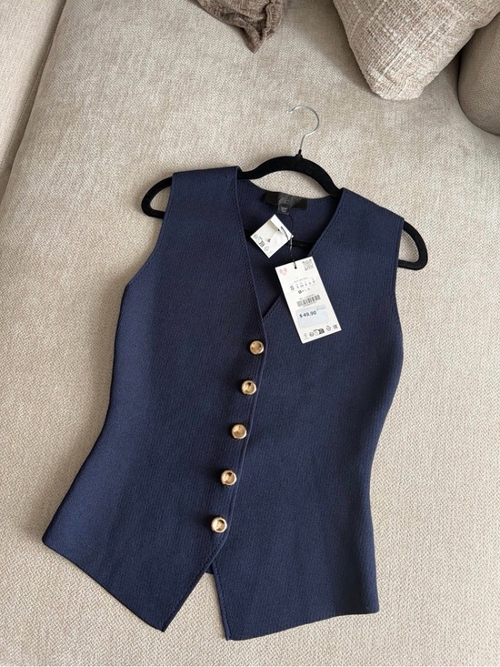 Zara Tops - Zara Knit Baby Blue Vest Gold Button
